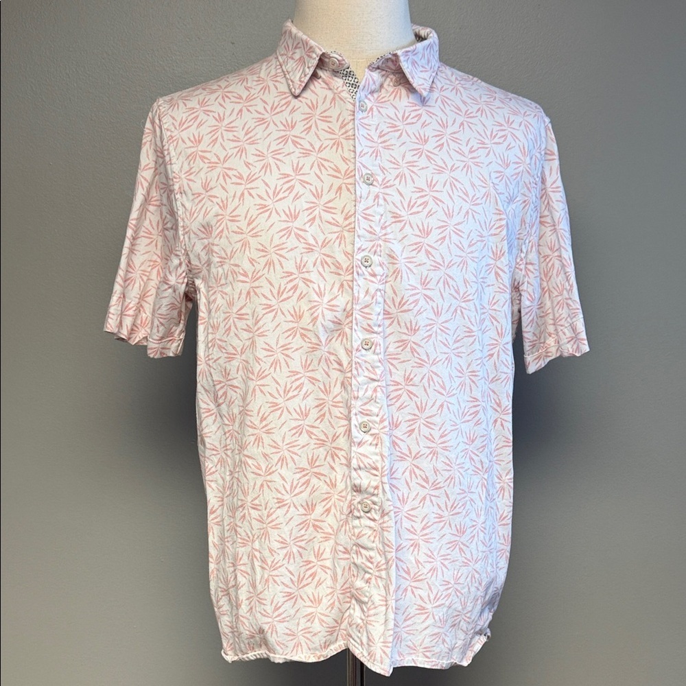 Magaschoni Man Pink Palm Print Stretch Cotton Button-Up Shirt Size L